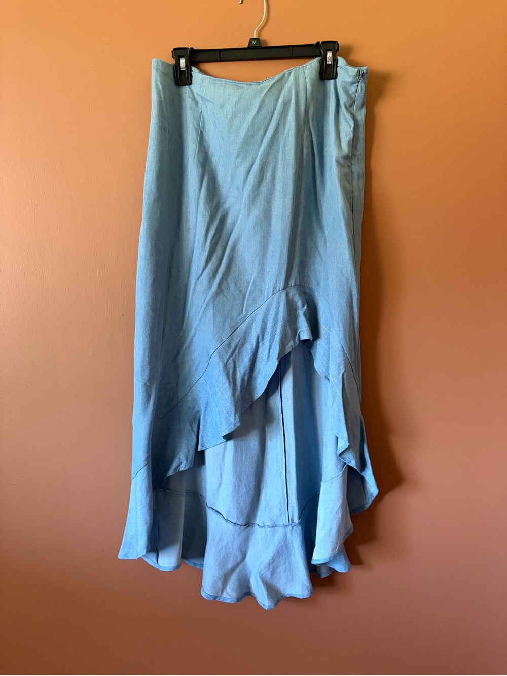 New York & Company Chambray Asymmetric Ruffle Hi-Low Skirt — Size 12 Never Worn